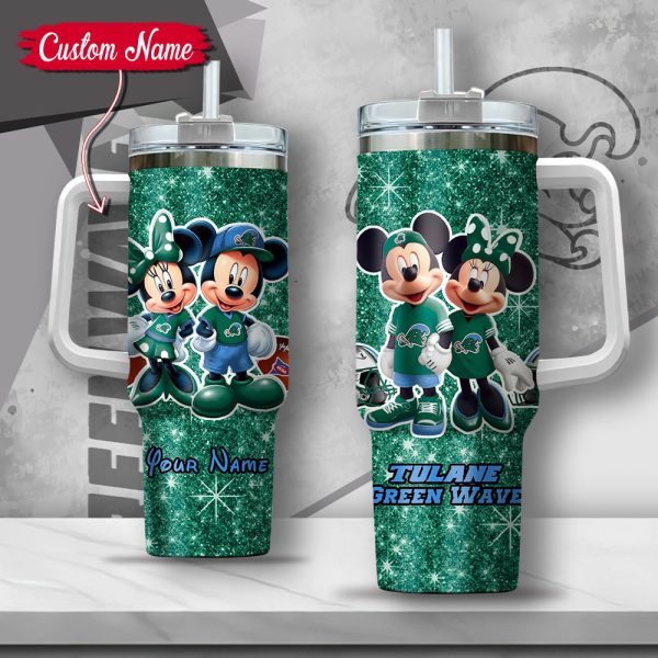 NCAA Tulane Green Wave Mickey And Minnie Couple Custom Stanley Quencher 30oz-40oz Stainless Steel Tumbler Hot And Cold Tumbler