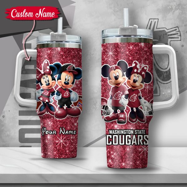 NCAA Washington State Cougars Mickey And Minnie Couple Custom Stanley Quencher 30oz-40oz Stainless Steel Tumbler Hot And Cold Tumbler