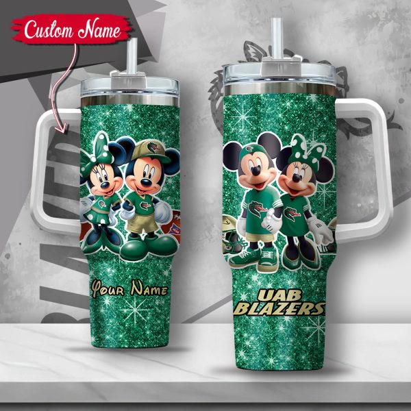 NCAA UAB Blazers Mickey And Minnie Couple Custom Stanley Quencher 30oz-40oz Stainless Steel Tumbler Hot And Cold Tumbler