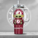 NCAA Alabama Crimson Tide Baby Yoda Custom Stanley Quencher 30oz-40oz Stainless Steel Tumbler Hot And Cold Tumbler
