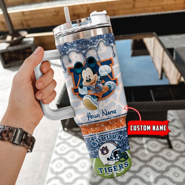 Auburn Tigers NCAA Mickey Mouse Glitter Custom Stanley Quencher 30oz-40oz Stainless Steel Tumbler Hot And Cold Tumbler - Image 2