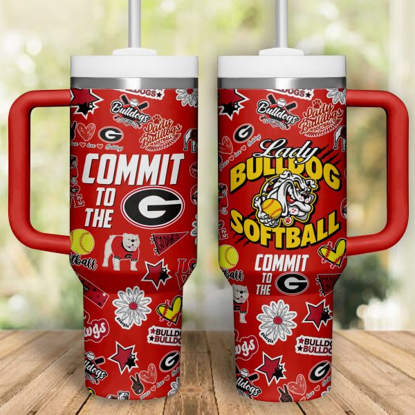 Georgia Bulldogs softball NCAA Custom Stanley Quencher 30oz-40oz Stainless Steel Tumbler Hot And Cold Tumbler - Image 2