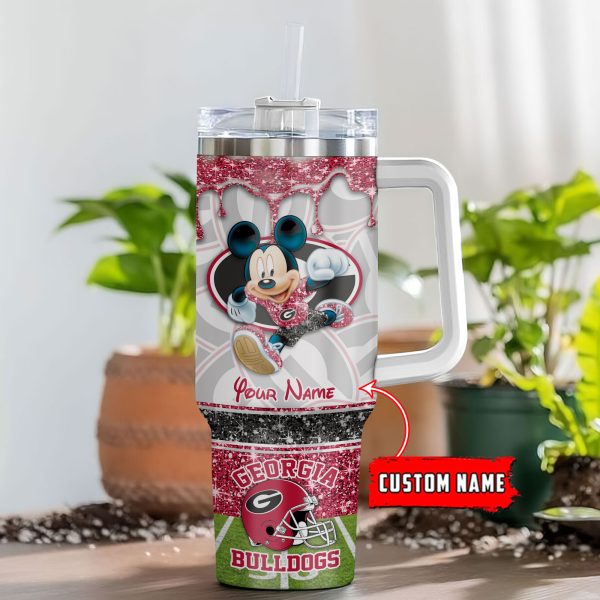 Georgia Bulldogs NCAA Mickey Mouse Glitter Custom Stanley Quencher 30oz-40oz Stainless Steel Tumbler Hot And Cold Tumbler