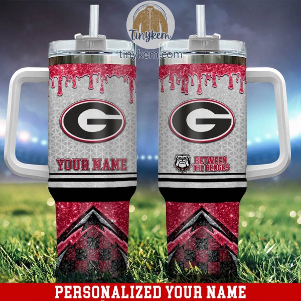 Georgia Bulldogs Glitter NCAA Custom Stanley Quencher 30oz-40oz Stainless Steel Tumbler Hot And Cold Tumbler