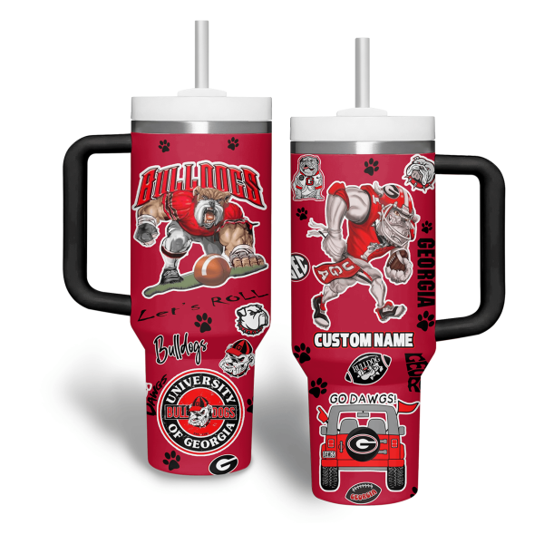 Georgia Bulldogs NCAA Custom Stanley Quencher 30oz-40oz Stainless Steel Tumbler Hot And Cold Tumbler