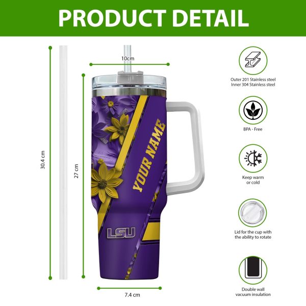 LSU TIGERS NCAA Custom Stanley Quencher 30oz-40oz Stainless Steel Tumbler Hot And Cold Tumbler - Image 2