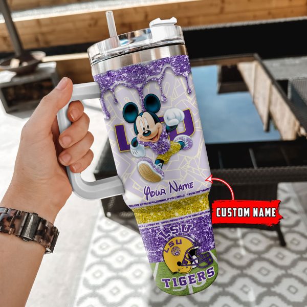 LSU Tigers NCAA Mickey Mouse Glitter Custom Stanley Quencher 30oz-40oz Stainless Steel Tumbler Hot And Cold Tumbler - Image 2