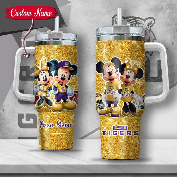 NCAA LSU Tigers Mickey And Minnie Couple Custom Stanley Quencher 30oz-40oz Stainless Steel Tumbler Hot And Cold Tumbler