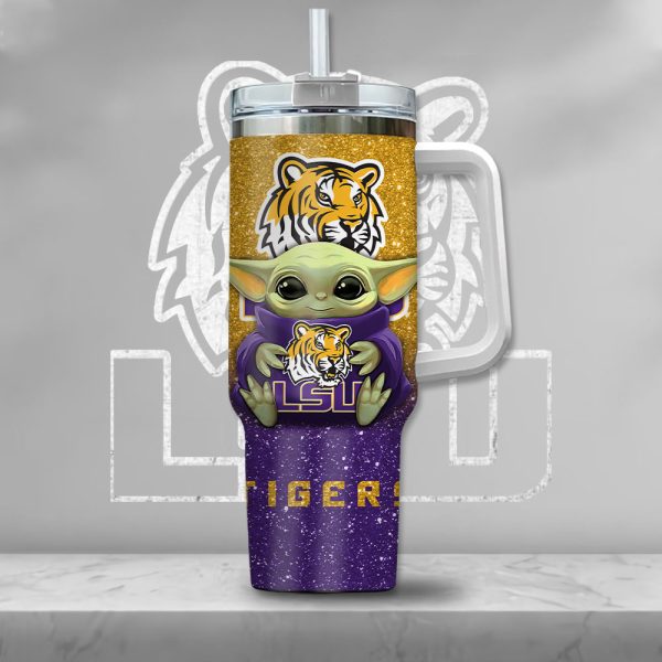 NCAA LSU Tigers Baby Yoda Custom Stanley Quencher 30oz-40oz Stainless Steel Tumbler Hot And Cold Tumbler - Image 2