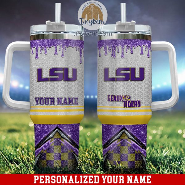 LSU TIGERS Glitter NCAA Custom Stanley Quencher 30oz-40oz Stainless Steel Tumbler Hot And Cold Tumbler