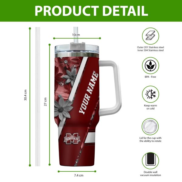 Mississippi State Bulldogs NCAA Custom Stanley Quencher 30oz-40oz Stainless Steel Tumbler Hot And Cold Tumbler - Image 2