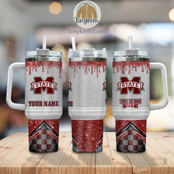 Mississippi State Bulldogs Glitter NCAA Custom Stanley Quencher 30oz-40oz Stainless Steel Tumbler Hot And Cold Tumbler - Image 2