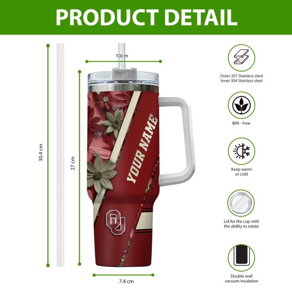 Oklahoma Sooners NCAA Custom Stanley Quencher 30oz-40oz Stainless Steel Tumbler Hot And Cold Tumbler - Image 2