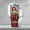 NCAA Oklahoma Sooners Baby Yoda Custom Stanley Quencher 30oz-40oz Stainless Steel Tumbler Hot And Cold Tumbler