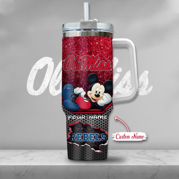 Ole Miss Rebels NCAA Mickey Mouse Custom Stanley Quencher 30oz-40oz Stainless Steel Tumbler Hot And Cold Tumbler - Image 2