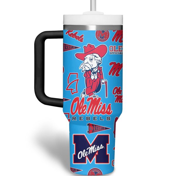 Ole Miss Rebels NCAA Custom Stanley Quencher 30oz-40oz Stainless Steel Tumbler Hot And Cold Tumbler - Image 2