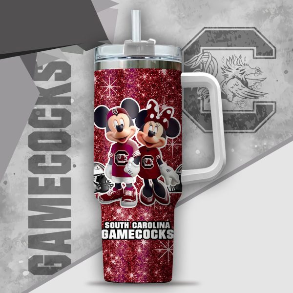 NCAA South Carolina Gamecocks Mickey And Minnie Couple Custom Stanley Quencher 30oz-40oz Stainless Steel Tumbler Hot And Cold Tumbler - Image 2