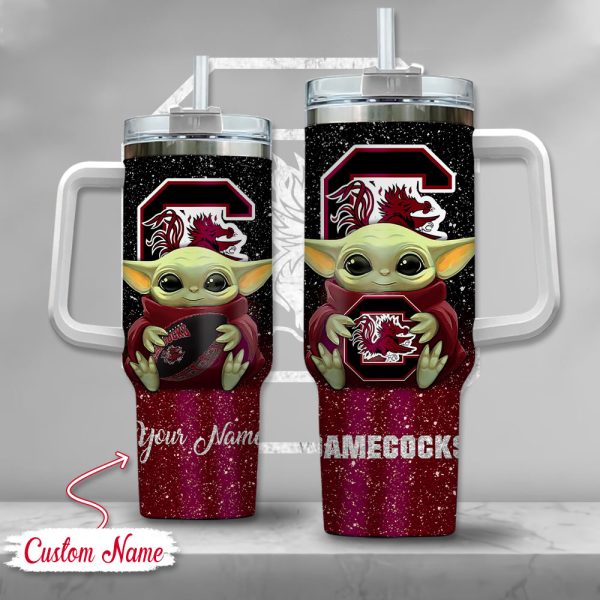 NCAA South Carolina Gamecocks Baby Yoda Custom Stanley Quencher 30oz-40oz Stainless Steel Tumbler Hot And Cold Tumbler