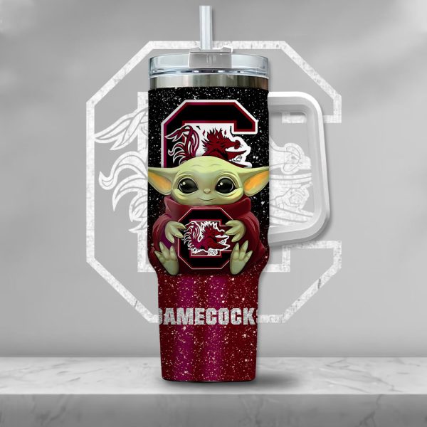 NCAA South Carolina Gamecocks Baby Yoda Custom Stanley Quencher 30oz-40oz Stainless Steel Tumbler Hot And Cold Tumbler - Image 2