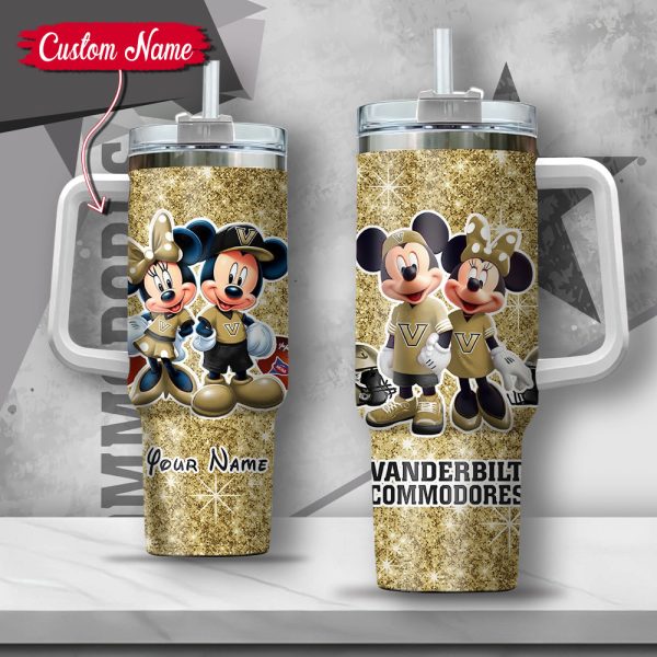 NCAA Vanderbilt Commodores Mickey And Minnie Couple Custom Stanley Quencher 30oz-40oz Stainless Steel Tumbler Hot And Cold Tumbler