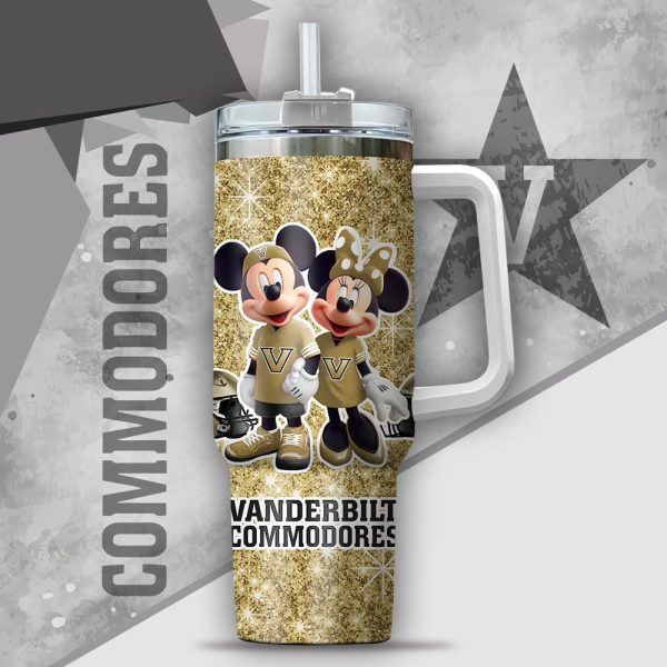 NCAA Vanderbilt Commodores Mickey And Minnie Couple Custom Stanley Quencher 30oz-40oz Stainless Steel Tumbler Hot And Cold Tumbler - Image 2
