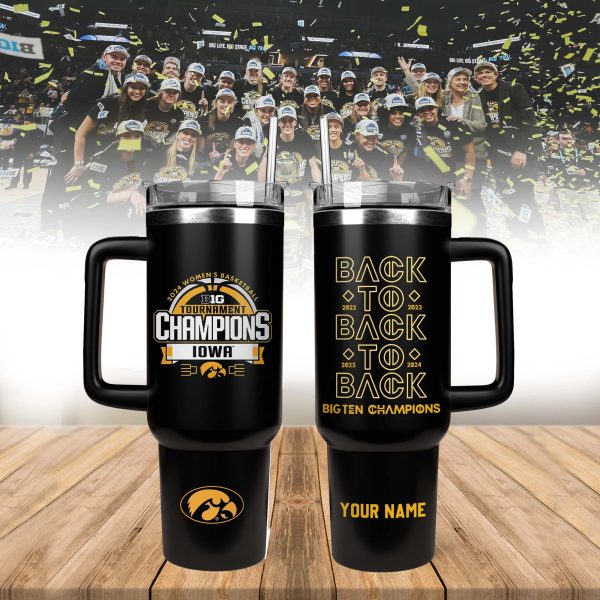 Iowa Hawkeyes 2024 Big Ten Women's Basketball Tournament Champions NCAA Custom Stanley Quencher 30oz-40oz Stainless Steel