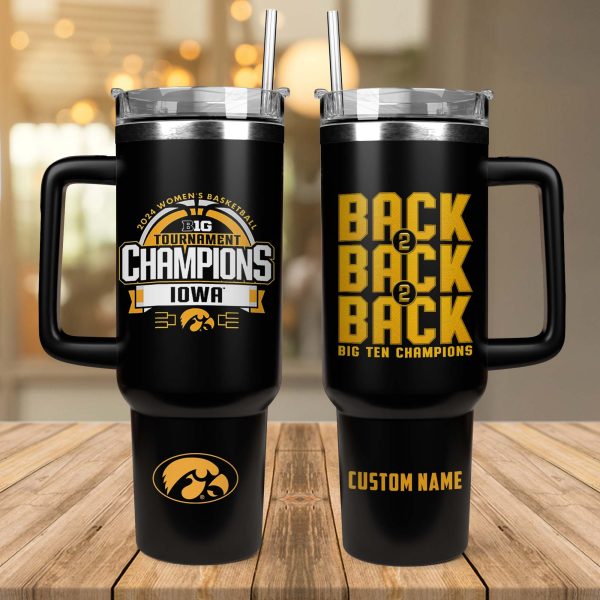 Iowa Hawkeyes 2024 Big Ten Women's Basketball Tournament Champions NCAA Custom Stanley Quencher 30oz-40oz Stainless Steel
