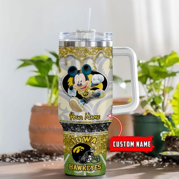 Iowa Hawkeyes NCAA Mickey Mouse Glitter Custom Stanley Quencher 30oz-40oz Stainless Steel Tumbler Hot And Cold Tumbler
