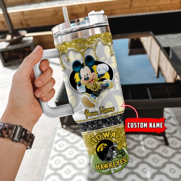 Iowa Hawkeyes NCAA Mickey Mouse Glitter Custom Stanley Quencher 30oz-40oz Stainless Steel Tumbler Hot And Cold Tumbler - Image 2