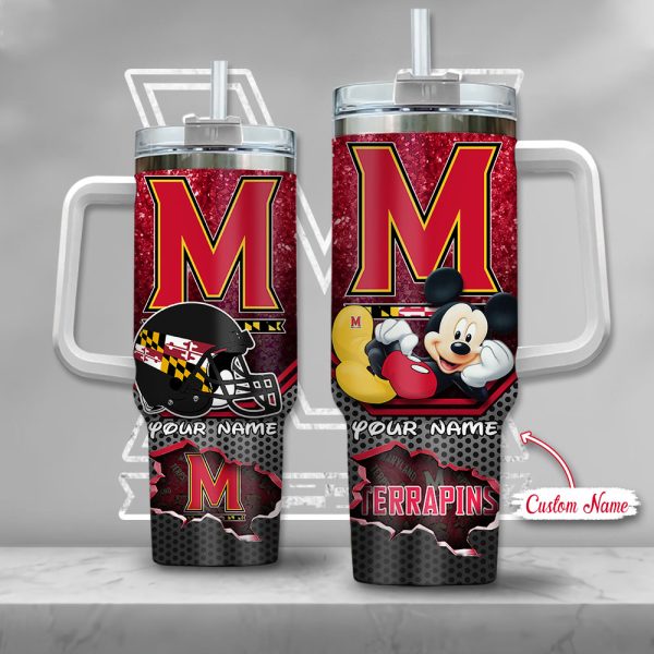 Maryland Terrapins NCAA Mickey Mouse Custom Stanley Quencher 30oz-40oz Stainless Steel Tumbler Hot And Cold Tumbler
