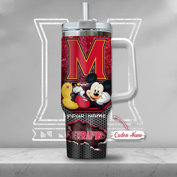 Maryland Terrapins NCAA Mickey Mouse Custom Stanley Quencher 30oz-40oz Stainless Steel Tumbler Hot And Cold Tumbler - Image 2