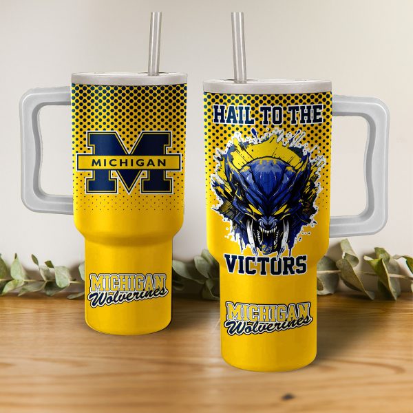Michigan Wolverines football NCAA Custom Stanley Quencher 30oz-40oz Stainless Steel