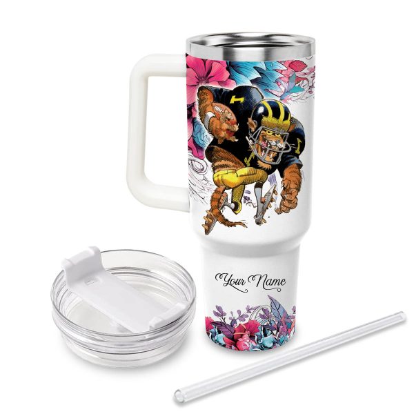 Michigan Wolverines NCAA Custom Stanley Quencher 30oz-40oz Stainless Steel Tumbler Hot And Cold Tumbler - Image 2