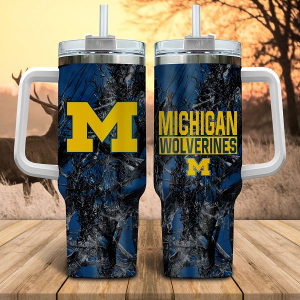 Michigan Wolverines NCAA Hunting Custom Stanley Quencher 30oz-40oz Stainless Steel Tumbler Hot And Cold Tumbler
