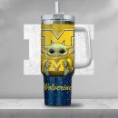 NCAA Michigan Wolverines Baby Yoda Custom Stanley Quencher 30oz-40oz Stainless Steel Tumbler Hot And Cold Tumbler