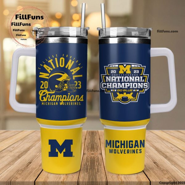 Michigan Wolverines 2023 National Champions NCAA Custom Stanley Quencher 30oz-40oz Stainless Steel Tumbler Hot And Cold Tumbler