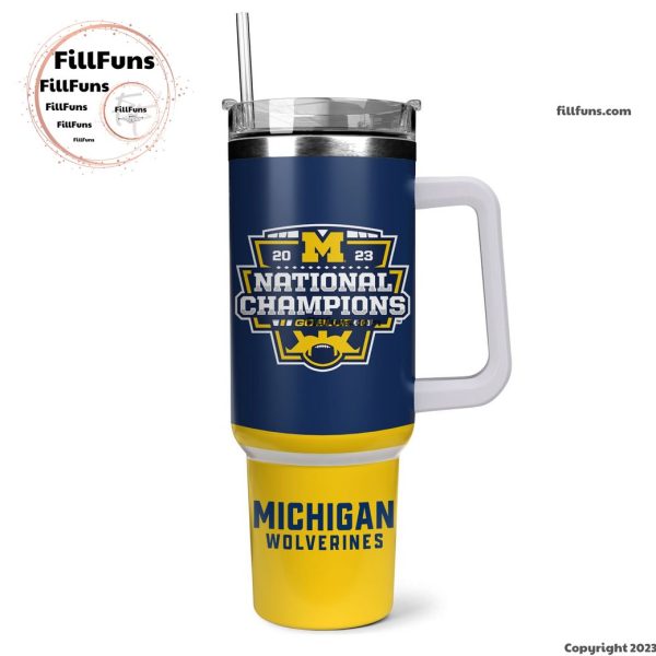 Michigan Wolverines 2023 National Champions NCAA Custom Stanley Quencher 30oz-40oz Stainless Steel Tumbler Hot And Cold Tumbler - Image 2