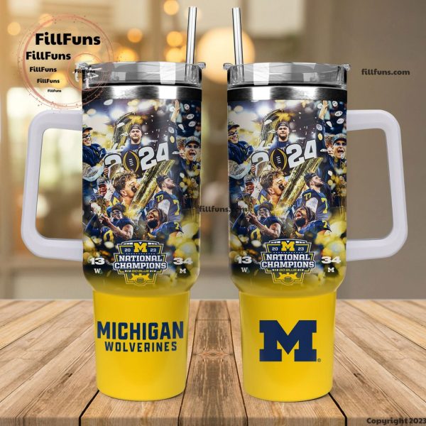 Michigan Wolverines College Football Playoff 2023 National Champions NCAA Custom Stanley Quencher 30oz-40oz Stainless Steel Tumbler Hot And Cold Tumbler