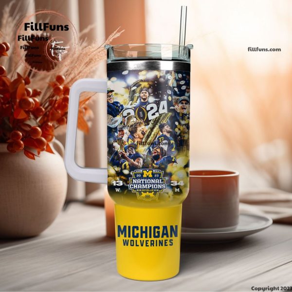 Michigan Wolverines College Football Playoff 2023 National Champions NCAA Custom Stanley Quencher 30oz-40oz Stainless Steel Tumbler Hot And Cold Tumbler - Image 2