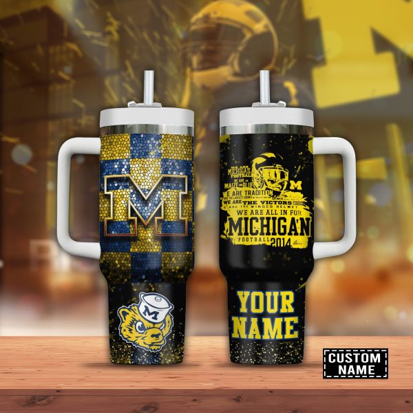 Michigan Wolverines football NCAA Custom Stanley Quencher 30oz-40oz Stainless Steel Tumbler Hot And Cold Tumbler