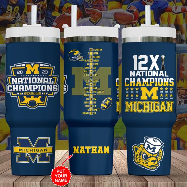 Michigan Wolverines NCAA Custom Stanley Quencher 30oz-40oz Stainless Steel Tumbler Hot And Cold Tumbler