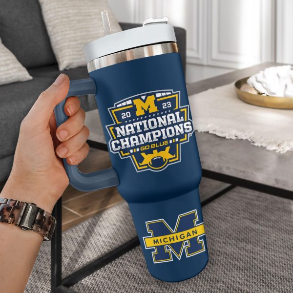 Michigan Wolverines NCAA Custom Stanley Quencher 30oz-40oz Stainless Steel Tumbler Hot And Cold Tumbler - Image 2