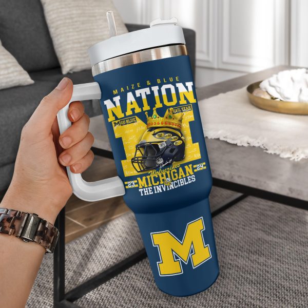 Michigan Wolverines Football NCAA Custom Stanley Quencher 30oz-40oz Stainless Steel Tumbler Hot And Cold Tumbler - Image 2