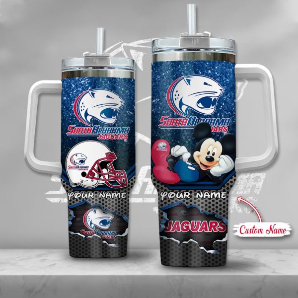 NCAA South Alabama Jaguars Mickey Mouse Custom Stanley Quencher 30oz-40oz Stainless Steel Tumbler Hot And Cold Tumbler