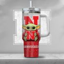 NCAA Nebraska Cornhuskers Baby Yoda Custom Stanley Quencher 30oz-40oz Stainless Steel Tumbler Hot And Cold Tumbler