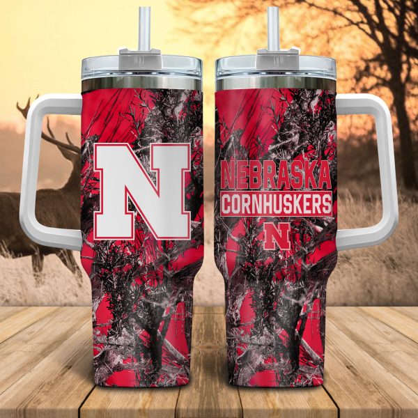 Nebraska Cornhuskers NCAA Hunting Custom Stanley Quencher 30oz-40oz Stainless Steel Tumbler Hot And Cold Tumbler