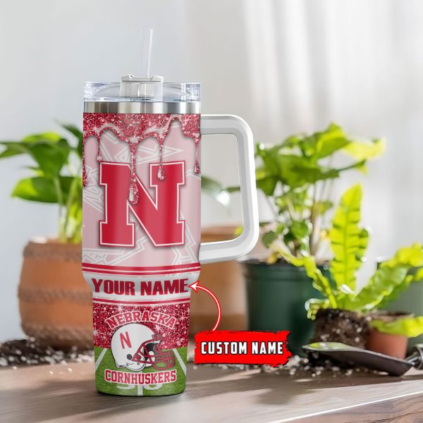Nebraska Cornhuskers NCAA Glitter Custom Stanley Quencher 30oz-40oz Stainless Steel Tumbler Hot And Cold Tumbler