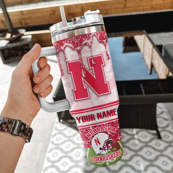 Nebraska Cornhuskers NCAA Glitter Custom Stanley Quencher 30oz-40oz Stainless Steel Tumbler Hot And Cold Tumbler - Image 2
