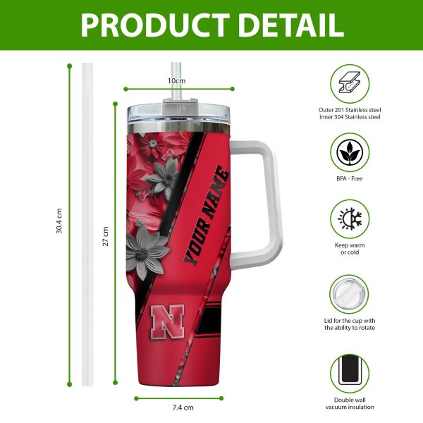 Nebraska Cornhuskers NCAA Custom Stanley Quencher 30oz-40oz Stainless Steel Tumbler Hot And Cold Tumbler - Image 2