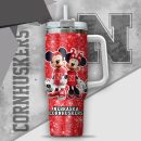 NCAA Nebraska Cornhuskers Mickey And Minnie Couple Custom Stanley Quencher 30oz-40oz Stainless Steel Tumbler Hot And Cold Tumbler